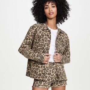 Pam & Gela Leopard Print Trucker Denim Jacket Women's Size Medium